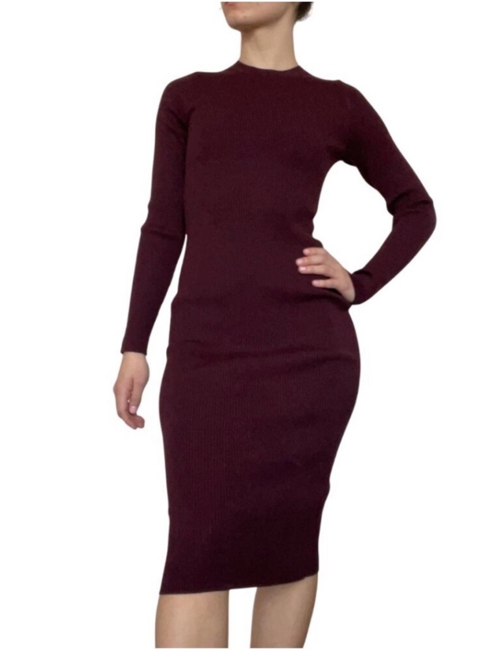 Aritzia Dumas Dress size small Long Sleeve Rib Knit Midi Dress - Burgundy